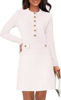 NENONA Women's 2025 Fall Sweater Dress Winter Long Sleeve Fashion Button Elegant Work Formal Cocktail Party Mini Dresses
