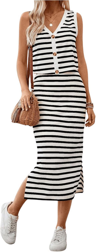 GORGLITTER Women's Skirt Sets 2 Piece Outfits Maxi Skirt and Top Set Vacation Cruise Summer Outfits