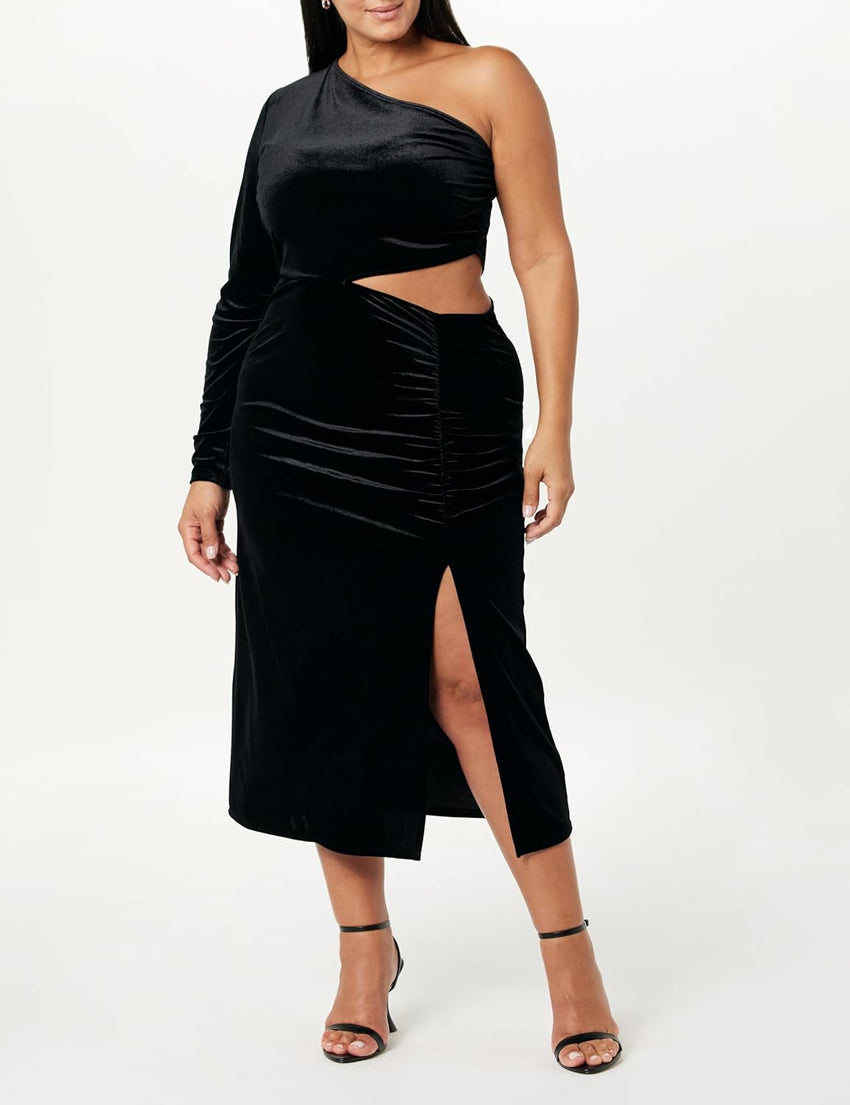 The Drop Women's Lia One-Shoulder Cutout Velvet Midi Dress