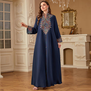 FYMNSI Abaya Dress for Women Floral Embroidery Muslim Maxi Robe Eid Prayer Dresses Dubai Clothing Arabian Islamic Kaftan