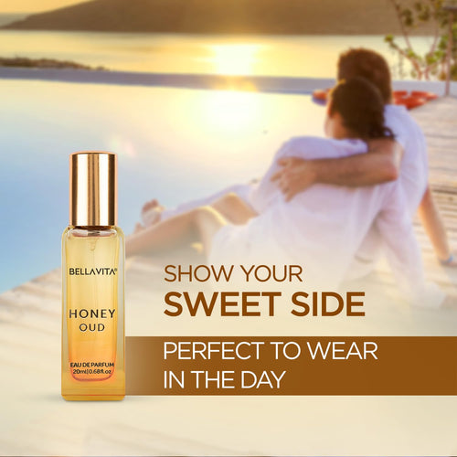 BellaVita Luxury Honey OUD Eau de Parfum Travel Size Edition 20 ml | Long-Lasting Mini Perfumes for Women | Notes: Patchouli, Vanilla, Bergamot & Spicy Notes | Pocket Perfume for Women | Vegan Perfume