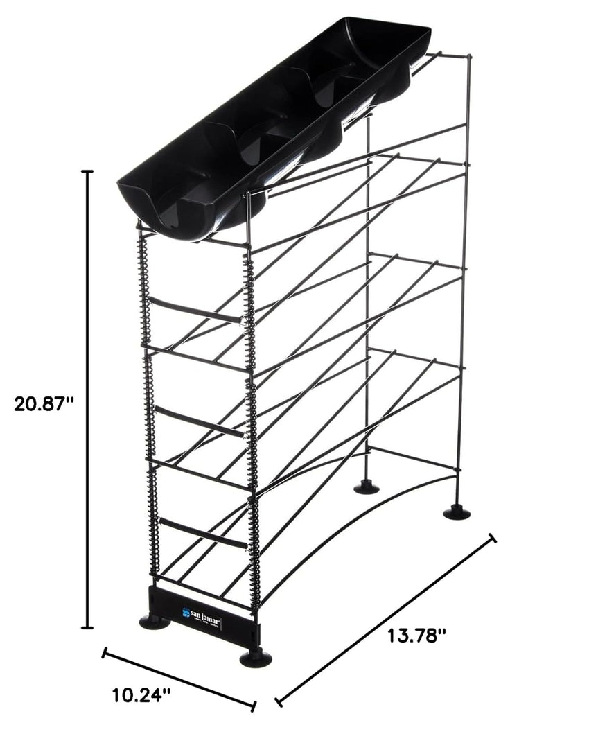 San Jamar Wireworks Cup and Lid Dispenser Fits 8 - 44 Oz. Cups, 3 Tiers with Suction Cup Feet for Restaurants, Fast Food, And Kitchens, Plastic, 8.25 X 20.5 X 22.5 Inches, Black