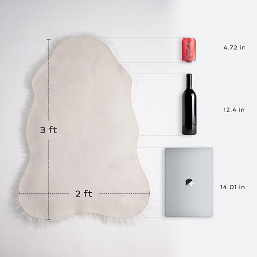 Ashler Faux Fur Rug, Fluffy White Small Sheepskin Rug, Ultra Soft 2x3 Ft Mat, Machine Washable Shag Mats, Nursery Throw for Bed, Living, Kids Room
