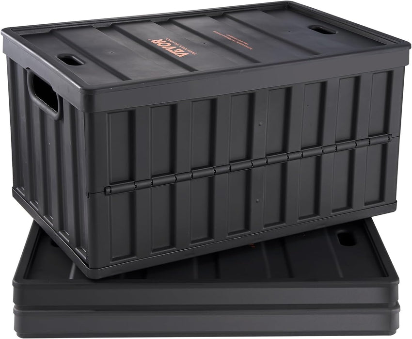 VEVOR 45L Collapsible Storage Bins with Lids 3 Packs, Stackable Utility Crates with Handles, Large Folding Containers for Organizing Tools, Snacks, Books, Food, Drinks, Camping & Transport
