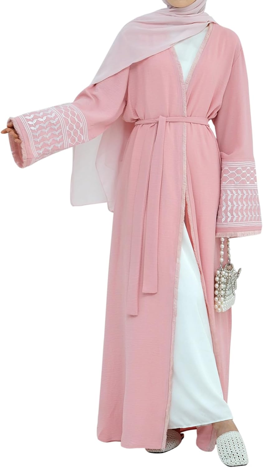 Women Abaya Muslim Prayer Dress Embroidered Sleeves Cardigan Kaftan Islamic Dubai Robe Casual Modest Abaya Dress