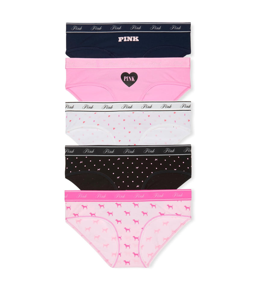 Victoria's Secret PINK Women's Cotton Logo Hipster Underwear, Moderate Coverage Panties for Women, Multi Pack (XS-XXL)