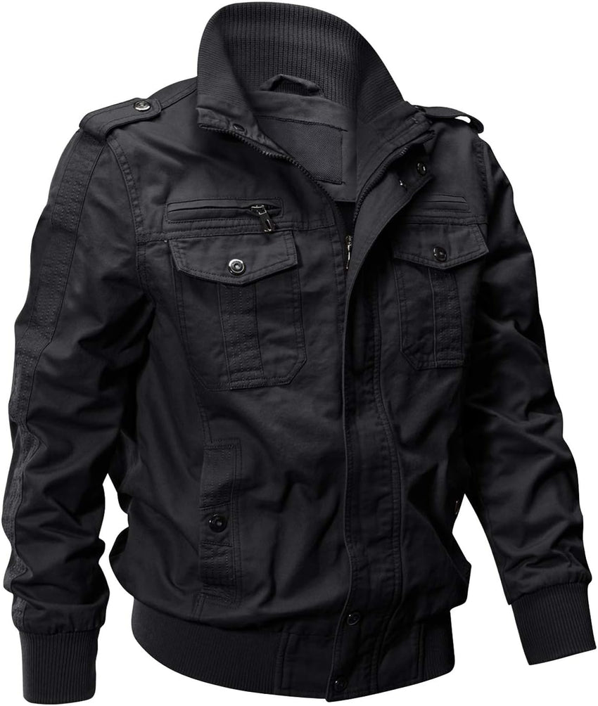 7DAY'S Men's Cotton Lightweight Multi Pockets Zip Front Stand Collar Military Jackets Windbreaker