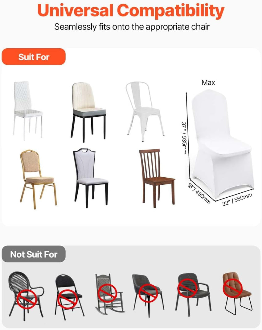 VEVOR 100 Pcs White Chair Covers Polyester Spandex Chair Cover Stretch Slipcovers for Wedding Party Dining Banquet Flat-Front Chair Covers