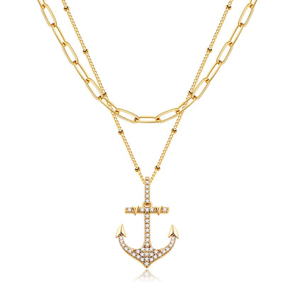 MEVECCO Layered Heart Necklace Pendant Handmade 18k Gold Plated Dainty Gold Choker Arrow Bar Layering Long Necklace for Women