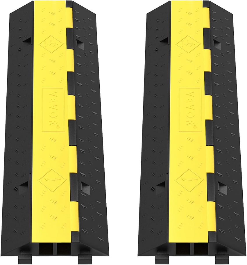 VEVOR Cable Protector Ramp, 5 Packs 2 Channels Speed Bump, Rubber Modular Humps Rated 11000 LBS Load Capacity, Protective Wire Cord Ramp Driveway Rubber Traffic Speed Bumps Cable Protector
