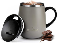 GRANDTIES Insulated Coffee Mug with Handle–Sliding Lid for Splash-Proof 16oz Wine-Glass Shape Thermal Tumbler with Double Walled Vacuum Stainless Steel to Keeps Beverages Hot or Cold-Cognac Metallic