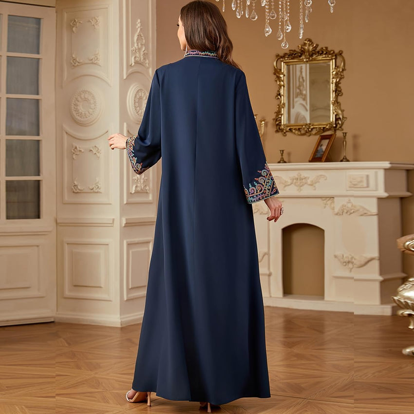 FYMNSI Abaya Dress for Women Floral Embroidery Muslim Maxi Robe Eid Prayer Dresses Dubai Clothing Arabian Islamic Kaftan