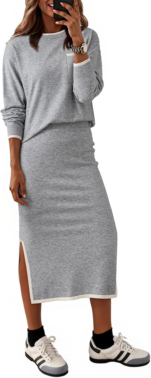 Dokotoo 2 Piece Skirts Sets For Women Fall Fashion 2025 Sweater Dress Knit Lounge Travel Outfits Winter Clothing