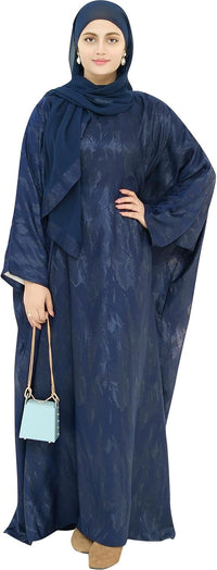 Elegant Eid Clothes Women Muslim Glossy Batwing Sleeve Abaya Ramadan Prayer Dress with Belt