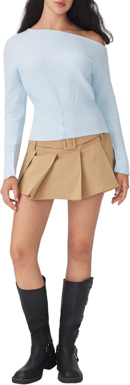 CIDER Off The Shoulder Sweaters for Women Cute Long Sleeve One Shoulder Fall Outfits Knit Pullover Sweater Tops Trendy