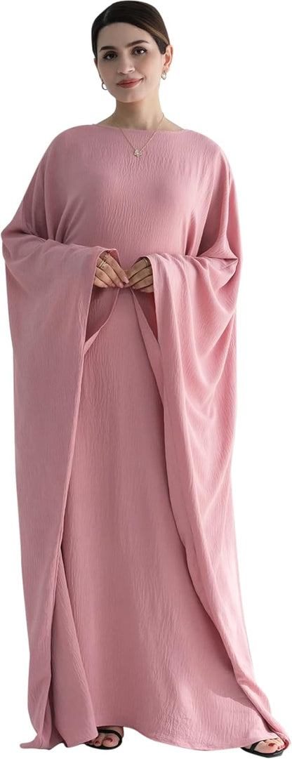 Women Muslim Abaya Dress 1Piece Bat Sleeve Islamic Maxi Robe Fashion Jilbab for Women Eid Kaftan Muslim Robe