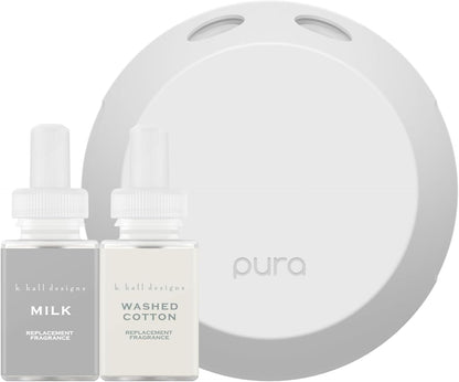 Pura Smart Home Fragrance Device Starter Set - Pura 4 - Scent Diffuser for Home - Includes Fragrance Aroma Diffuser - Square Box, Maui Mango and Signature Island Blend Scent Refills