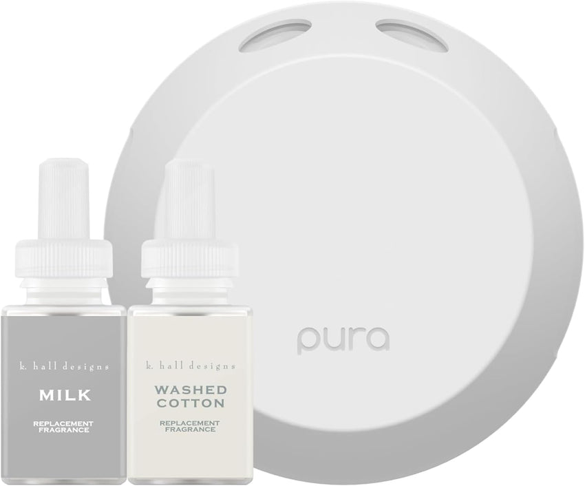 Pura Smart Home Fragrance Device Starter Set - Pura 4 - Scent Diffuser for Home - Includes Fragrance Aroma Diffuser - Square Box, Maui Mango and Signature Island Blend Scent Refills