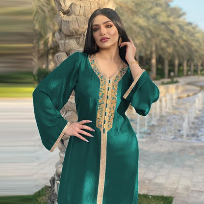 PolyJolly Embroidery Abaya Dress for Women Dubai Sadui Bead Moroccan Kaftan Fancy Eid Collection