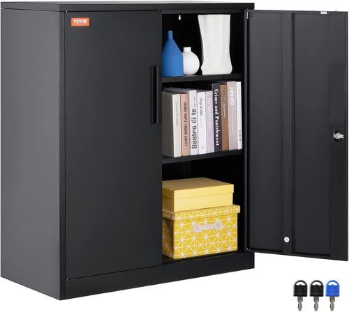 VEVOR Metal Storage Cabinet with 2 Magnetic Doors and 2 Adjustable Shelves, 200 lbs Capacity per Shelf, Locking Steel Storage Cabinet, 42'' Metal Cabinet with 3 Keys, for Office, Garage, Home