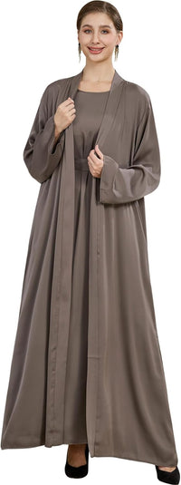 khalat Women Muslim Abaya Dress 2PCS Lightweight Satin Abaya Dress for Women Islamic Dubai Modest Kaftan Prayer Dress