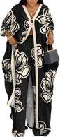 CHICME Women's 2 Piece Outfits 2025 Abstract Print Batwing Sleeve V Neck Top with High Slit and Loose Wide Leg Pants Set