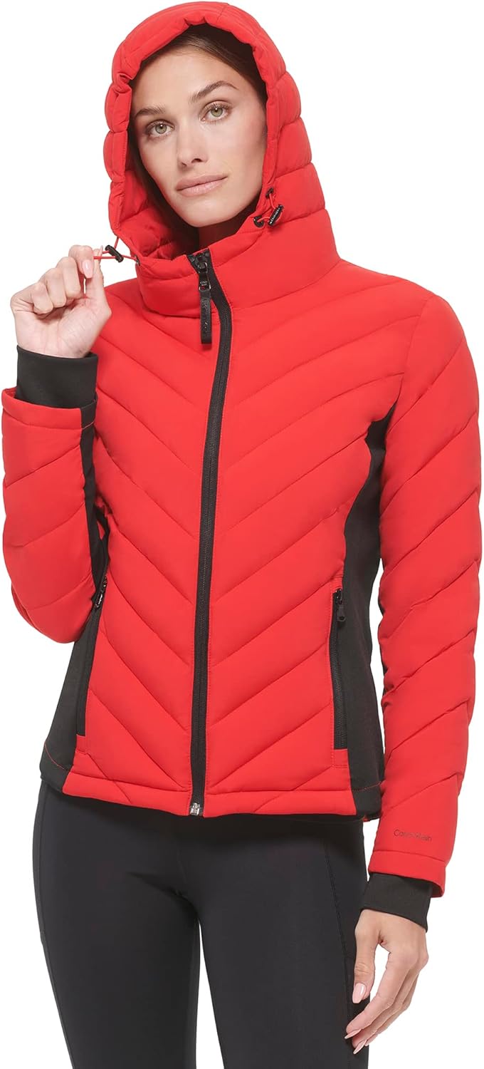 Calvin Klein Women's Scuba Side Panel and Sleeve Detail Adjustable Hood Zip Pocketspuffer