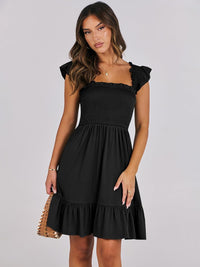 ANRABESS Women's Summer Casual Sleeveless Square Neck Dress 2025 Smocked Ruffle Backless Boho Beach Cute Teen Short Sundress