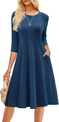 GRACE KARIN Fall Dresses for Women 2025 Casual 3/4 Sleeve Dress A Line Fit and Flare Midi Dress with Pockets