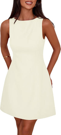 PRETTYGARDEN Womens Formal Short Dresses 2025 Summer Sleeveless Boat Neck A Line Elegant Mini Cocktail Party Dress