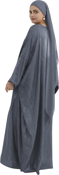 Elegant Eid Clothes Women Muslim Glossy Batwing Sleeve Abaya Ramadan Prayer Dress with Belt