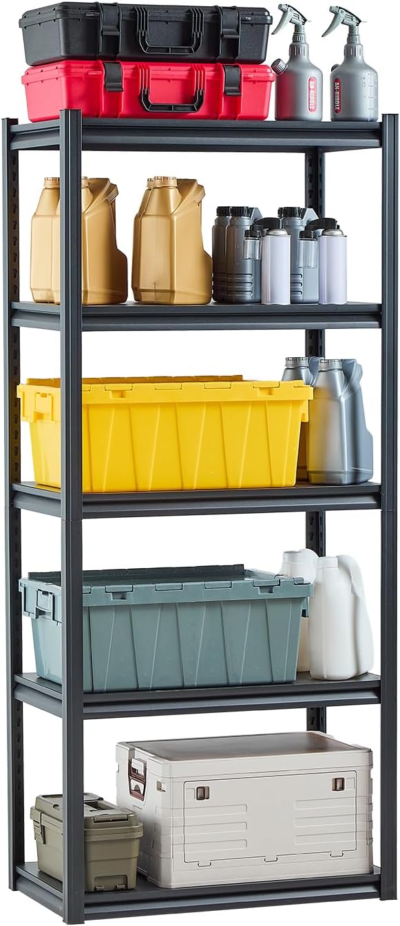 VEVOR Storage Shelving Unit, 5-Tier Adjustable, 2000 lbs Capacity, Heavy Duty Garage Shelves Metal Organizer Utility Rack, Black, 36" L x 18" W x 72" H for Kitchen Pantry Basement Bathroom Laundry