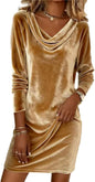 OSCORP Women’s Velvet Cowl Neck Mini Dress – Long Sleeve Party Cocktail Dress for Fall Winter 2025