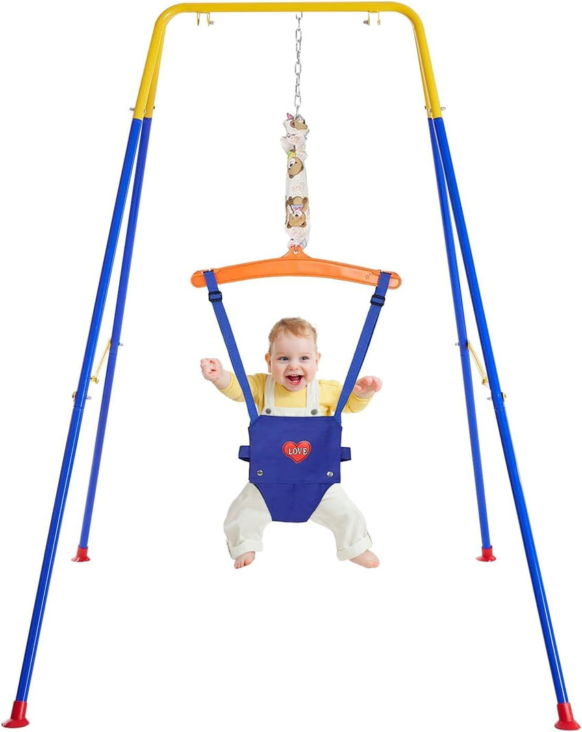 Baby Jumper with Stand, Toddler Swing Set forIndoor/Outdoor Play, Jumper for Baby 6-24 Months,Baby Jumpers and Bouncers with Adjustable Chain,Easy to Assemble & Store
