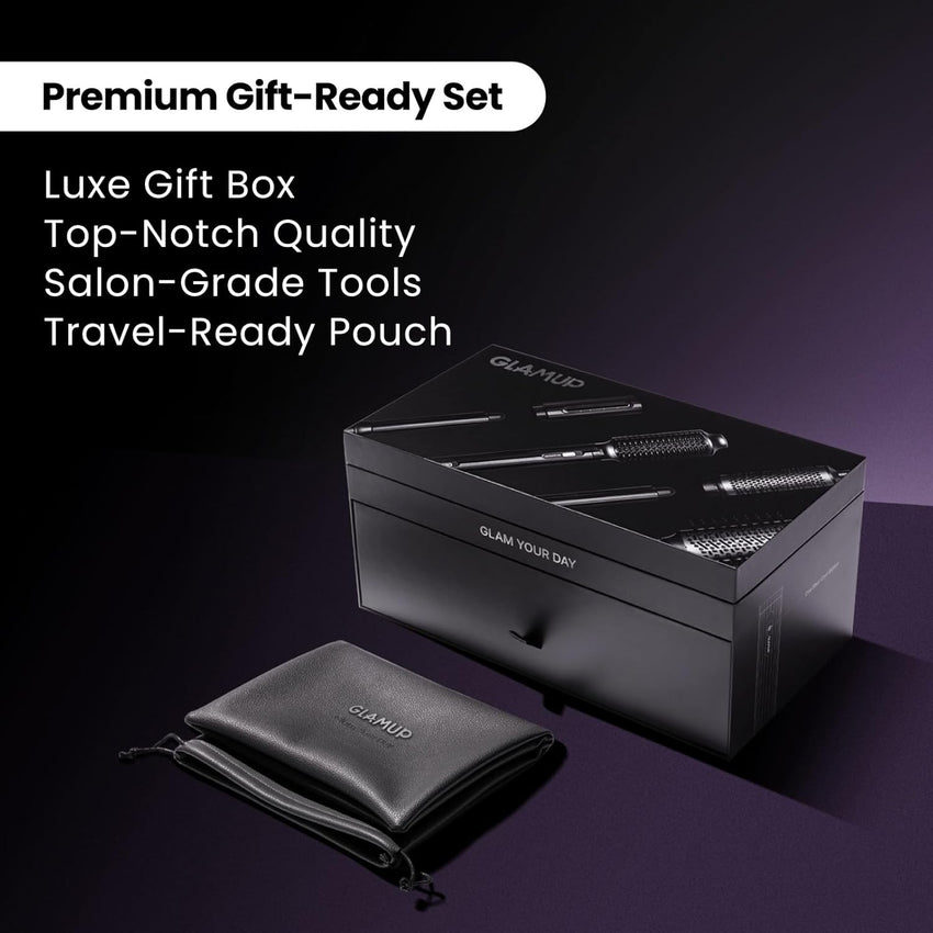 GLAMUP® FusionPro™ 6 in 1 Hot Air Styler- Wrap Curler & Thermal Brush Straightener, High Speed Hair Dryer, Round Brush, Volumizer, Hair Styling Gift Set with Travel Bag, Blow Dryer Brush