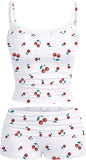 Hilinker Womens Sexy Pajama Set Ruched Lace Trim Cami and Shorts Summer Cute Pjs 2 Piece