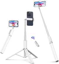 ATUMTEK 62" Selfie Stick Tripod, Extendable Aluminum Tripod with Rechargeable Bluetooth Remote, Compatible with iPhone and Android Smartphones, Perfect for Travel, Vlog, Video and Photo, White