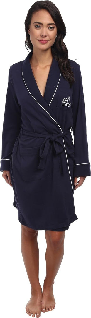 Lauren Ralph Lauren Hartford Lounge Short Shawl Collar Robe - Robe for Women - Long Sleeves - Quilted Cuffs Windsor Navy MD (US 8-10) One Size