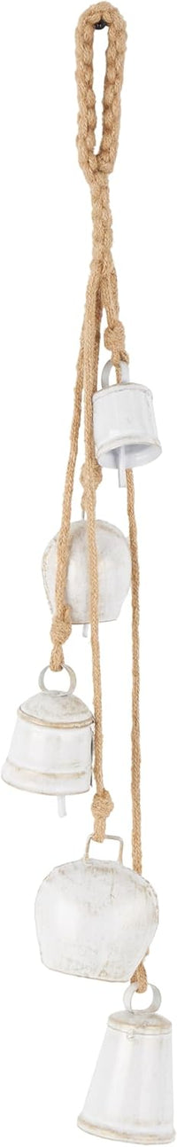 Deco 79 Gold Metal Tibetan Inspired Decorative Giant XL Cow Bells with Jute Hanging Rope, Set of 3 10",8",6"H - Cylindrical