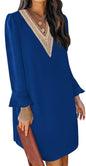 QACOHU Fall Dresses for Women 2025 Casual V Neck Long Sleeves Flowy Mini Tunic Dress