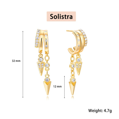 Gold Dangle Earrings for Women, 14k Gold Plated Stacked Triple Hoop Illusion Earrings Cubic Zirconia Huggie Earrings for Women Trendy