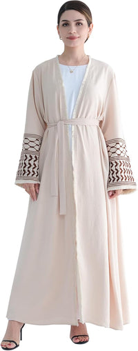 Women Abaya Muslim Prayer Dress Embroidered Sleeves Cardigan Kaftan Islamic Dubai Robe Casual Modest Abaya Dress