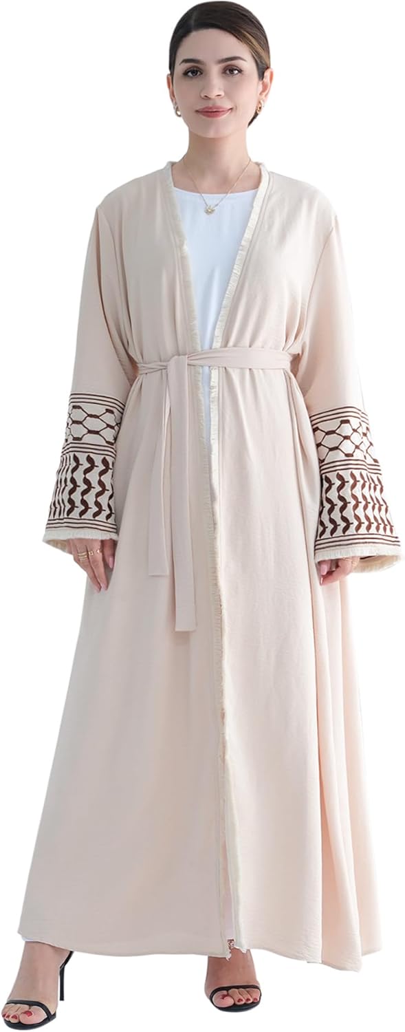 Women Abaya Muslim Prayer Dress Embroidered Sleeves Cardigan Kaftan Islamic Dubai Robe Casual Modest Abaya Dress