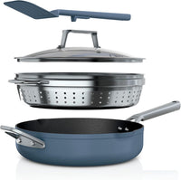Ninja, Cookware, Steamer, Strainer Basket, Glass Lid and Spatula, Foodi NeverStick PossiblePan, Premium Set with 4-Quart Capacity Pan, Nonstick, Durable, Oven Safe Cookware, Cherry Tart, CW102RD