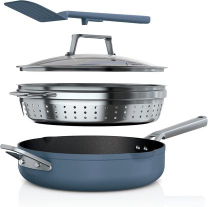 Ninja, Cookware, Steamer, Strainer Basket, Glass Lid and Spatula, Foodi NeverStick PossiblePan, Premium Set with 4-Quart Capacity Pan, Nonstick, Durable, Oven Safe Cookware, Cherry Tart, CW102RD