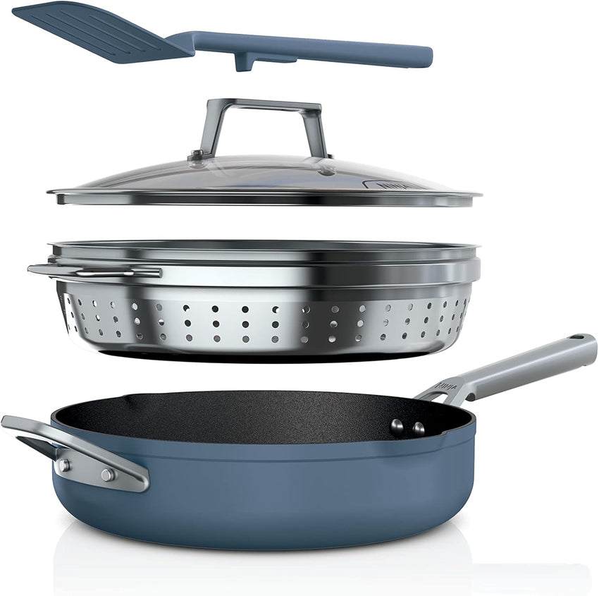 Ninja, Cookware, Steamer, Strainer Basket, Glass Lid and Spatula, Foodi NeverStick PossiblePan, Premium Set with 4-Quart Capacity Pan, Nonstick, Durable, Oven Safe Cookware, Cherry Tart, CW102RD