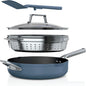 Ninja, Cookware, Steamer, Strainer Basket, Glass Lid and Spatula, Foodi NeverStick PossiblePan, Premium Set with 4-Quart Capacity Pan, Nonstick, Durable, Oven Safe Cookware, Cherry Tart, CW102RD