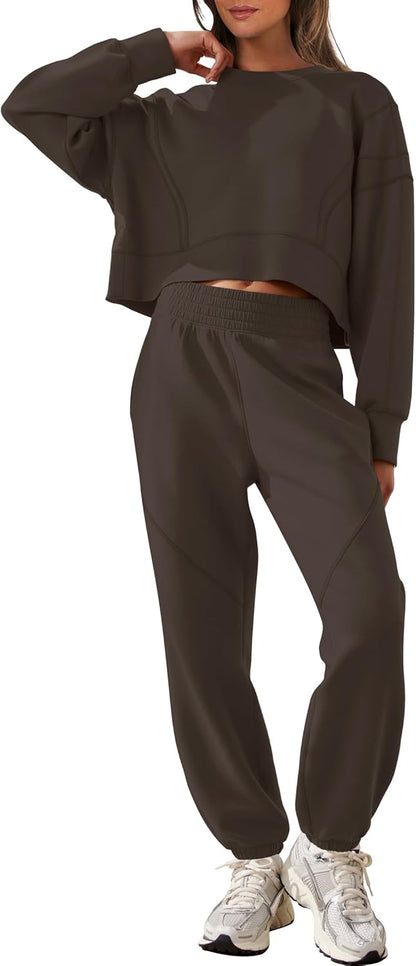 ANRABESS Womens 2 Piece Outfits Lounge Sets Cropped Sweatshirt Joggers Fashion Sweatsuit Sweat Set 2025 Winter Travel Outfits