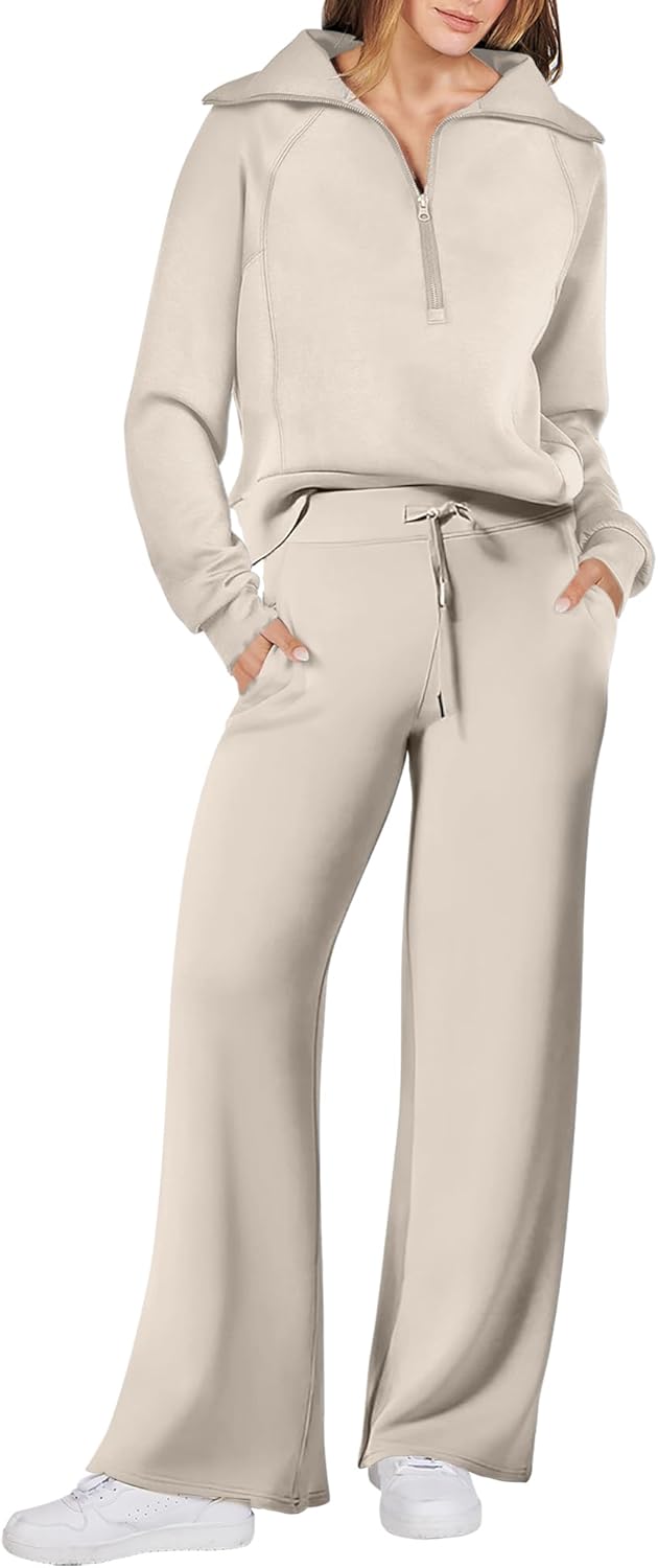 ANRABESS Women 2 Piece Outfits 2025 Fall Fashion Airport Wide Leg Pants Lounge Set Leisure Travel Vacation Clothes Sweatsuits