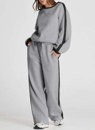 Herseas Women 2 Piece Outfits Color Block Sweatsuit Casual Fleece Lounge Matching Sets